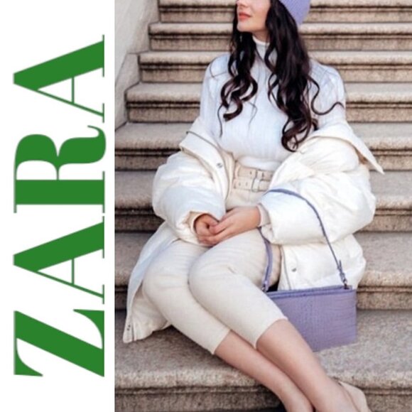 ZARA Mid Length Oversized Cocoon Puffer Coat Cream Water Resistant, Size Large - Picture 14 of 16